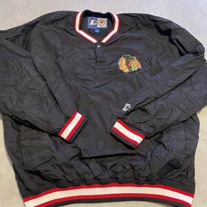 Starter Chicago Blackhawks Windbreaker Pullover Mens Large Black Red Vintage 90s